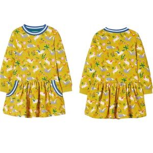 Mini Boden Cosy Sweatshirt Yellow Horse Floral Print Long Sleeve Dress 7-8Y